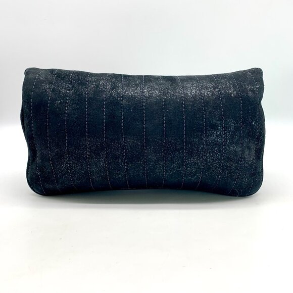 Treesje Black Leather Suede Buckle Clutch - Picture 2 of 10